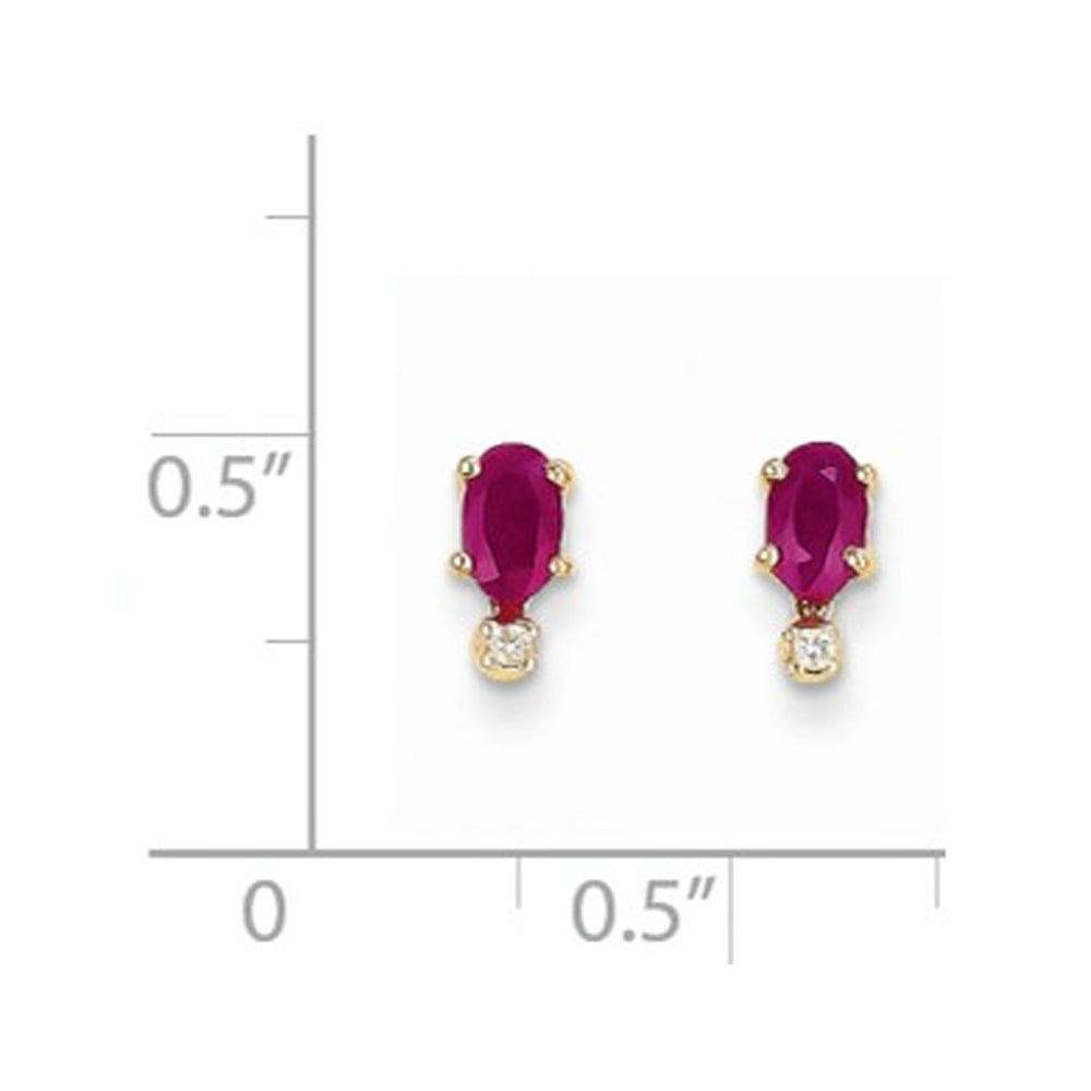 2/3 Carat (ctw) Ruby Post Earrings in 14K Yellow Gold with Accent Diamonds Image 2