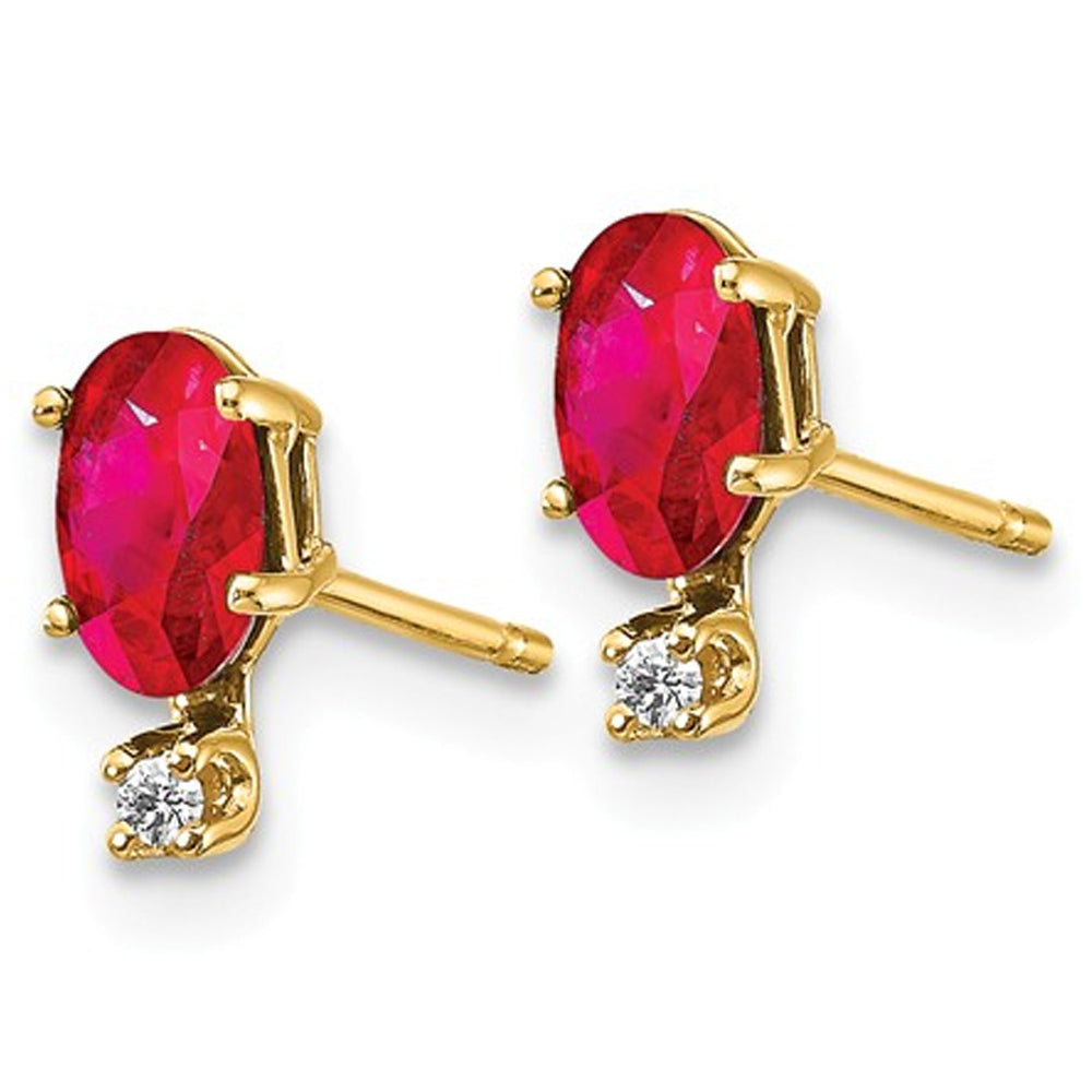 2/3 Carat (ctw) Ruby Post Earrings in 14K Yellow Gold with Accent Diamonds Image 3