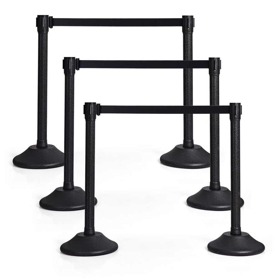 Costway 6Pcs Stanchion Post Crowd Control Barriers Queue Pole w/ Retractable Belt Yellow\Black Image 1