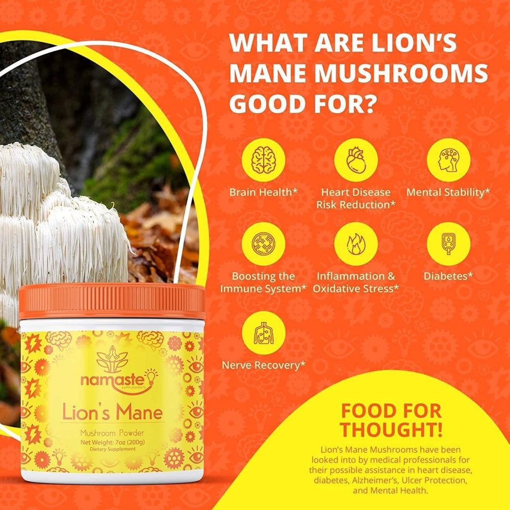 Namaste Lions Mane Nootropic Mushroom Powder Immunity Health Supplement Image 2