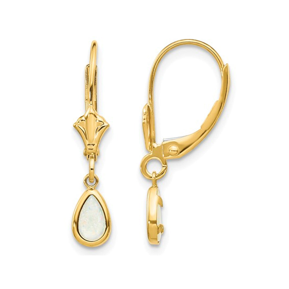 Opal Drop Dangle Earrings 1/2 Carat (ctw) in 14K Yellow Gold Image 1