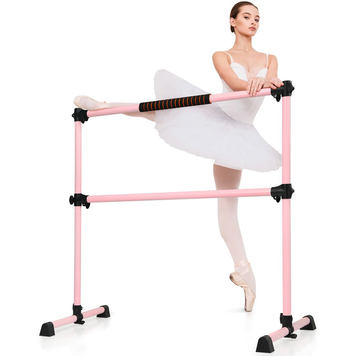 Goplus Portable Ballet Barre 4ft Freestanding Adjustable Double Dance Bar Silver\Pink\Purple Image 4