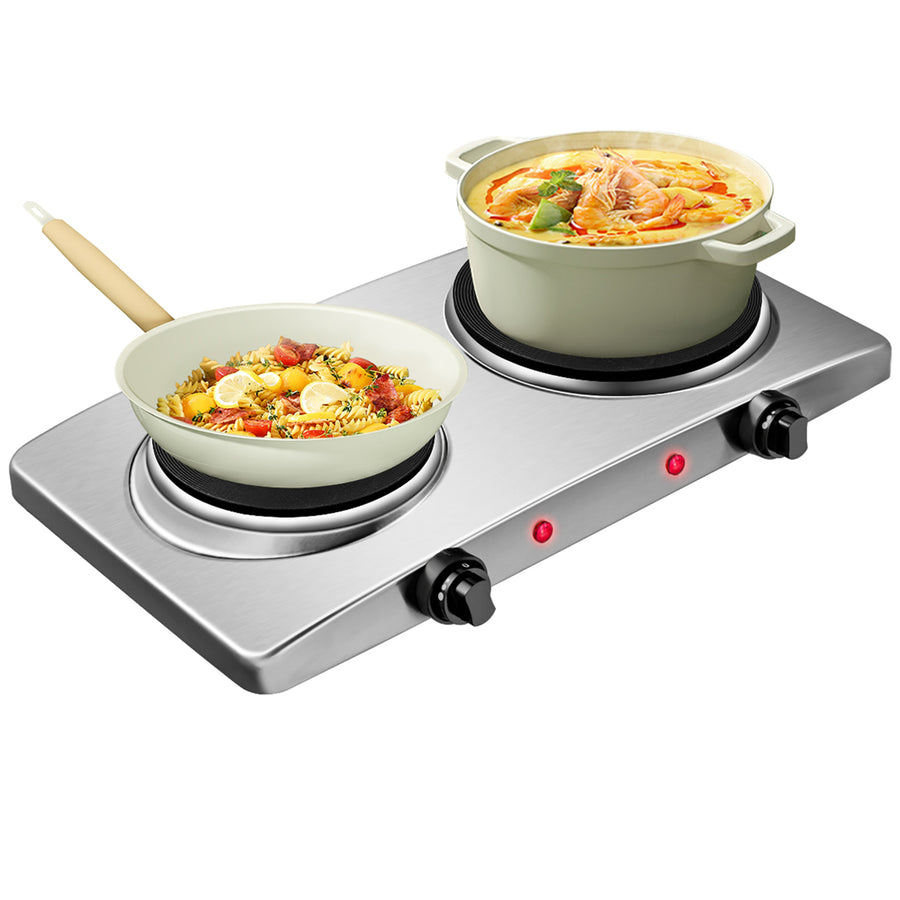 1800W Double Hot Plate Electric Countertop Burner Stainless Steel 5 Power Levels Image 1