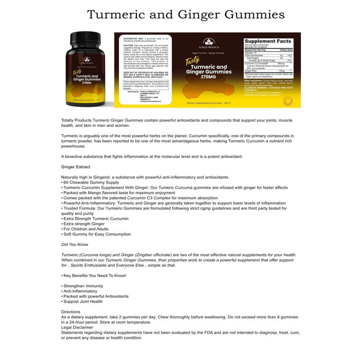 Totally Products Turmeric Ginger Gummies C3 Complex 60 Count Antioxidant Support Image 4