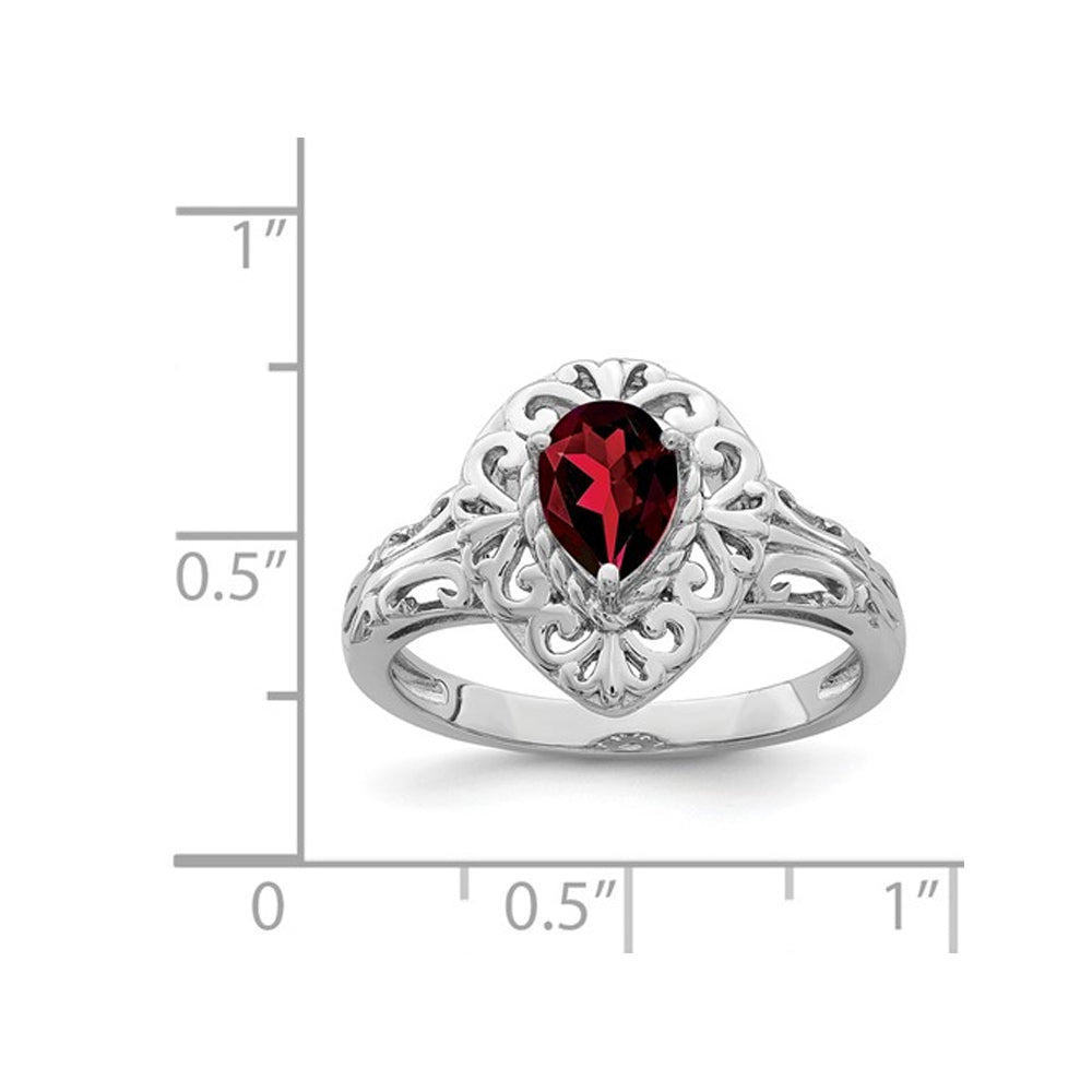 3/4 Carat (ctw) Teardrop Garnet Ring in Sterling Silver Image 2