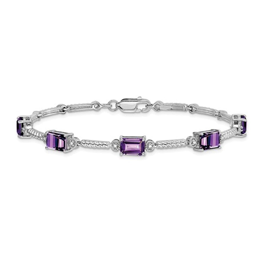 4.50 Carat (ctw) Emerald-Cut Amethyst Bracelet in Sterling Silver (7.50 Inches) Image 1