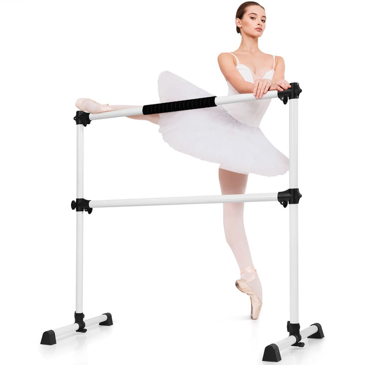 Portable Ballet Barre 4ft Freestanding Adjustable Double Dance Bar Silver Image 1