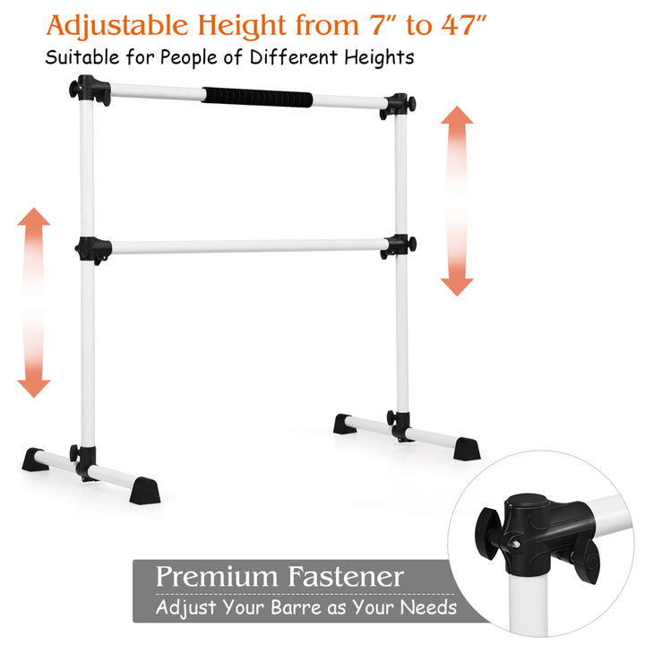 Portable Ballet Barre 4ft Freestanding Adjustable Double Dance Bar Silver Image 7