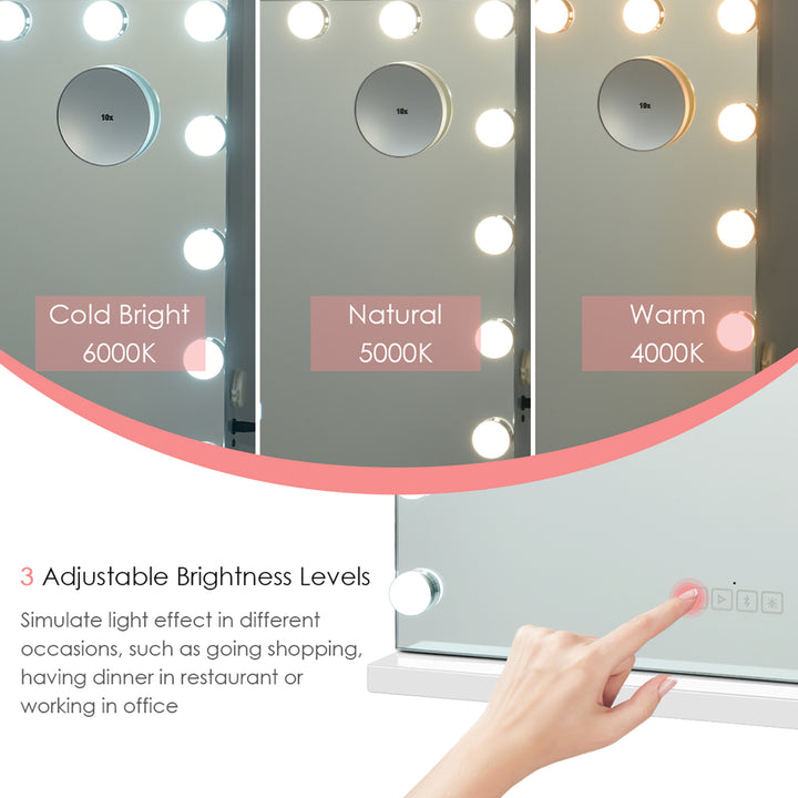 Hollywood Vanity Lighted Mirror Touch Control Magnification Speaker Image 8