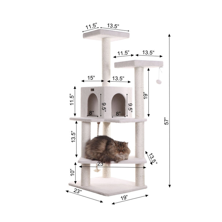 Armarkat 57-Inch Classic Ivory Cat Tree4 Levels Real Wood Cat Shelf Image 2