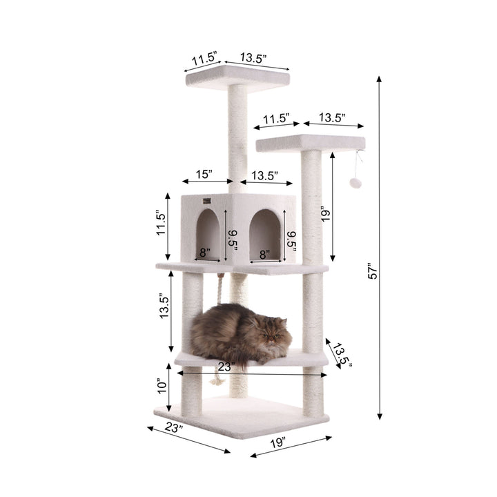 Armarkat 57-Inch Classic Ivory Cat Tree4 Levels Real Wood Cat Shelf Image 2