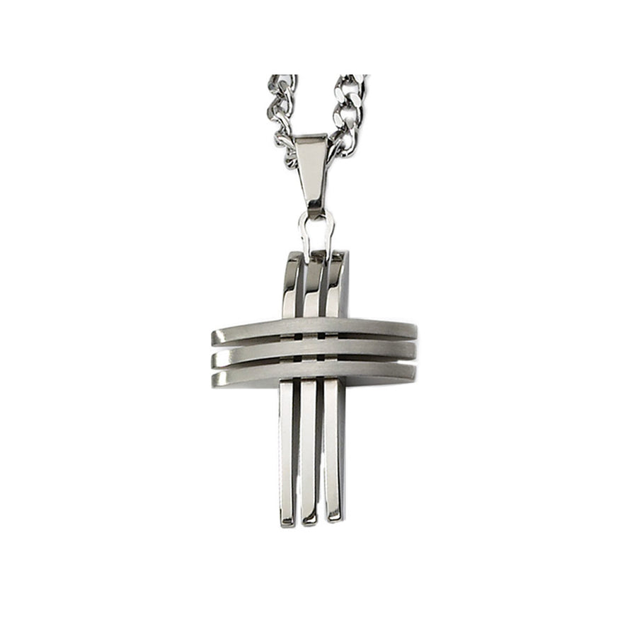 Mens Chisel Cross Pendant Necklace in Stainless Steel with Chain Image 1