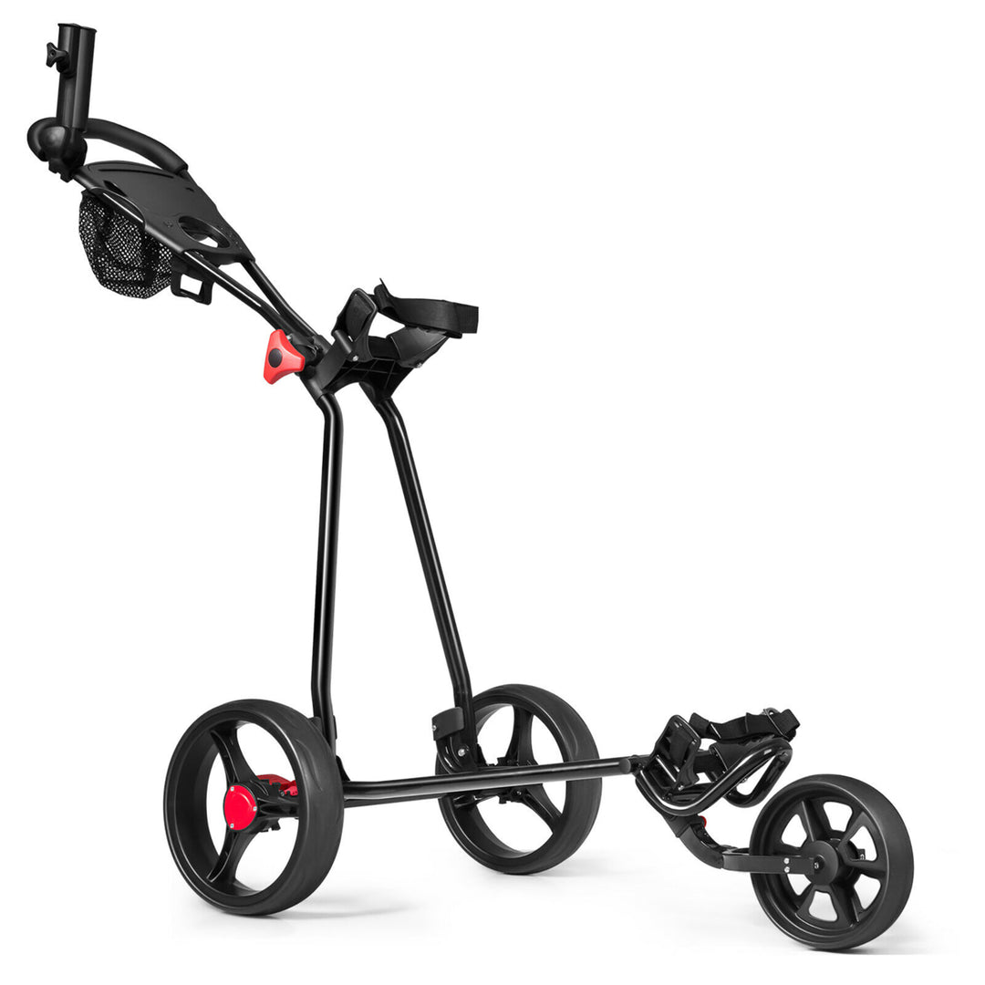 Foldable 3 Wheel Golf Pull Push Cart Trolley Scorecard Drink Holder Mesh Bag Image 1