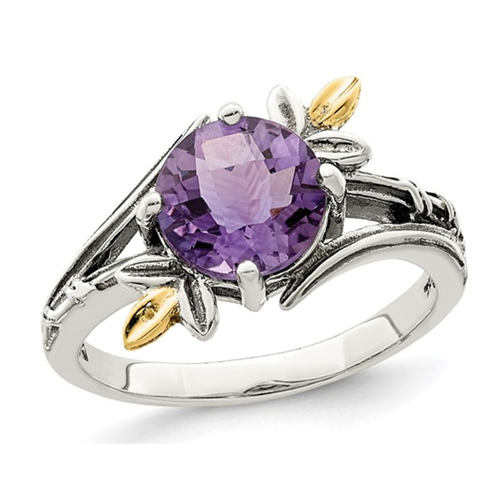 1.75 Carat (ctw) Amethyst Ring in Sterling Silver with 14K Leaves Image 1