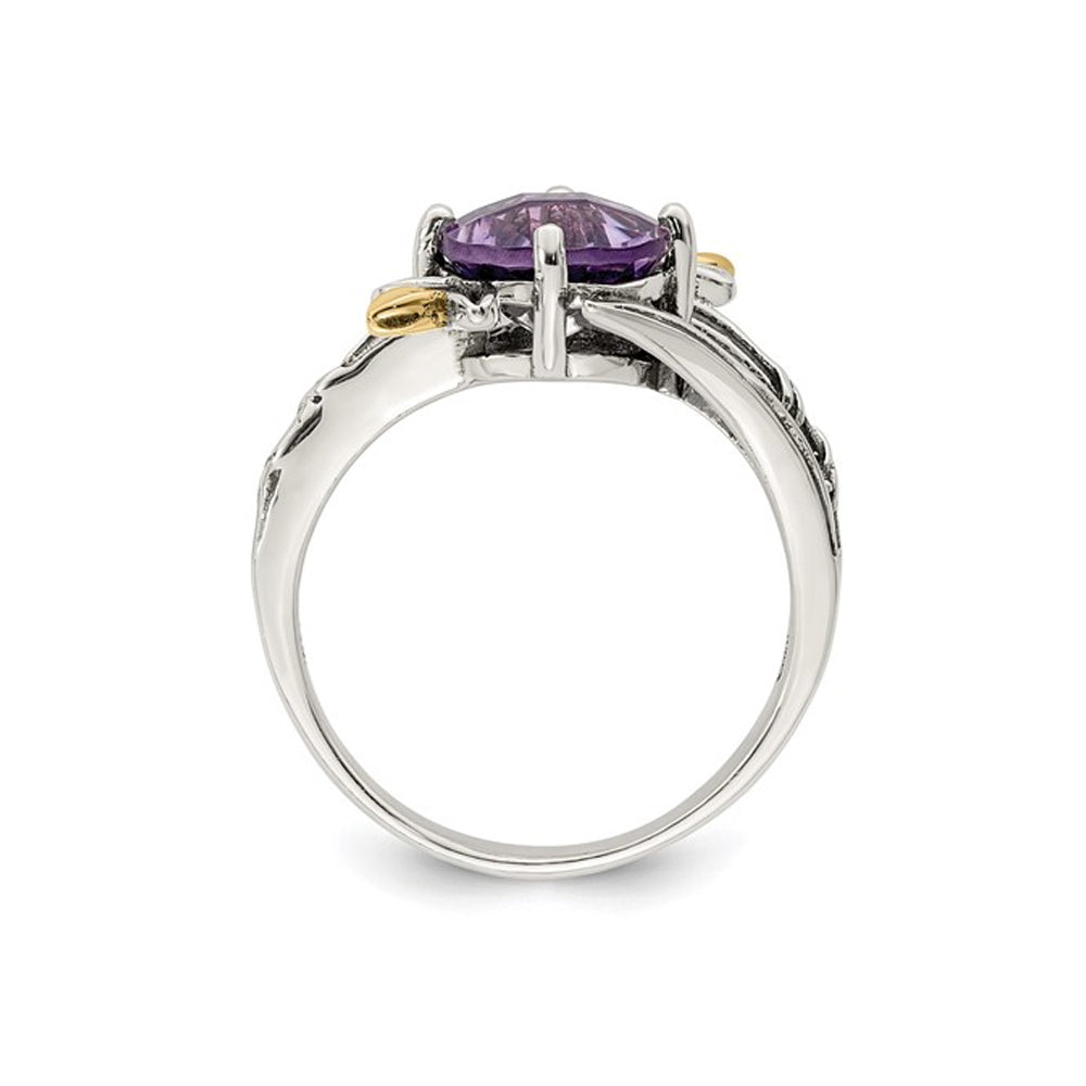 1.75 Carat (ctw) Amethyst Ring in Sterling Silver with 14K Leaves Image 2