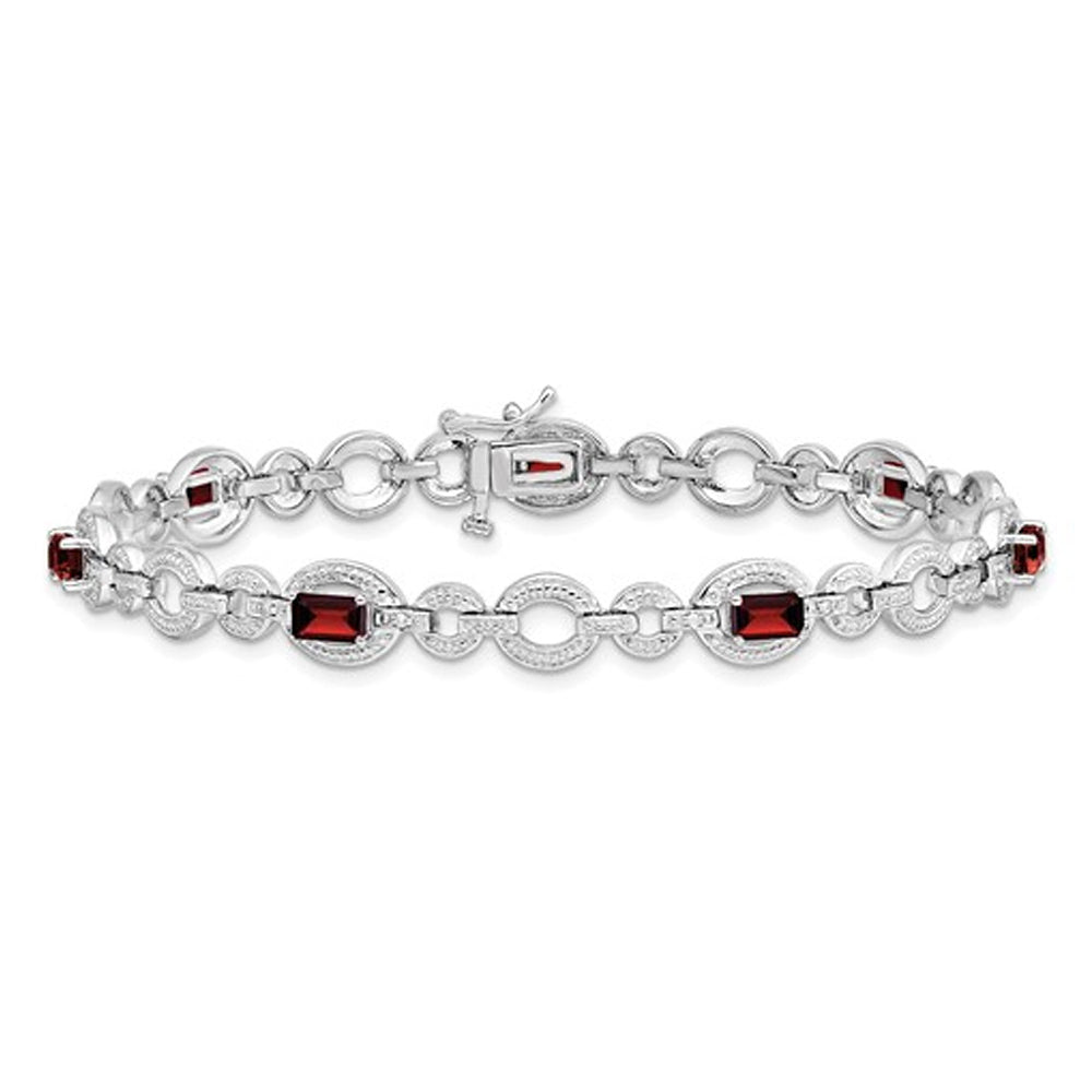 2.70 Carat (ctw) Garnet Oval Link Bracelet in Strerling Silver Image 1