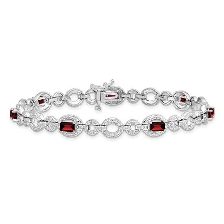 2.70 Carat (ctw) Garnet Oval Link Bracelet in Strerling Silver Image 1