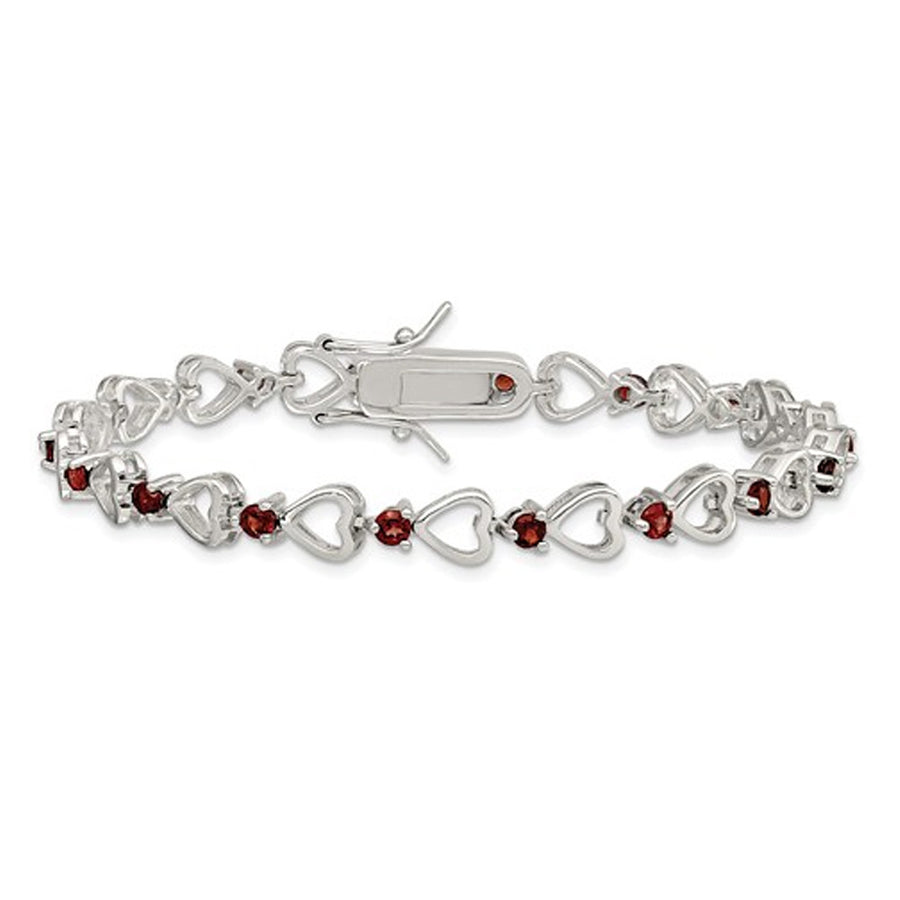 2.30 Carat (ctw) Garnet Heart Bracelet in Sterling Silver Image 1