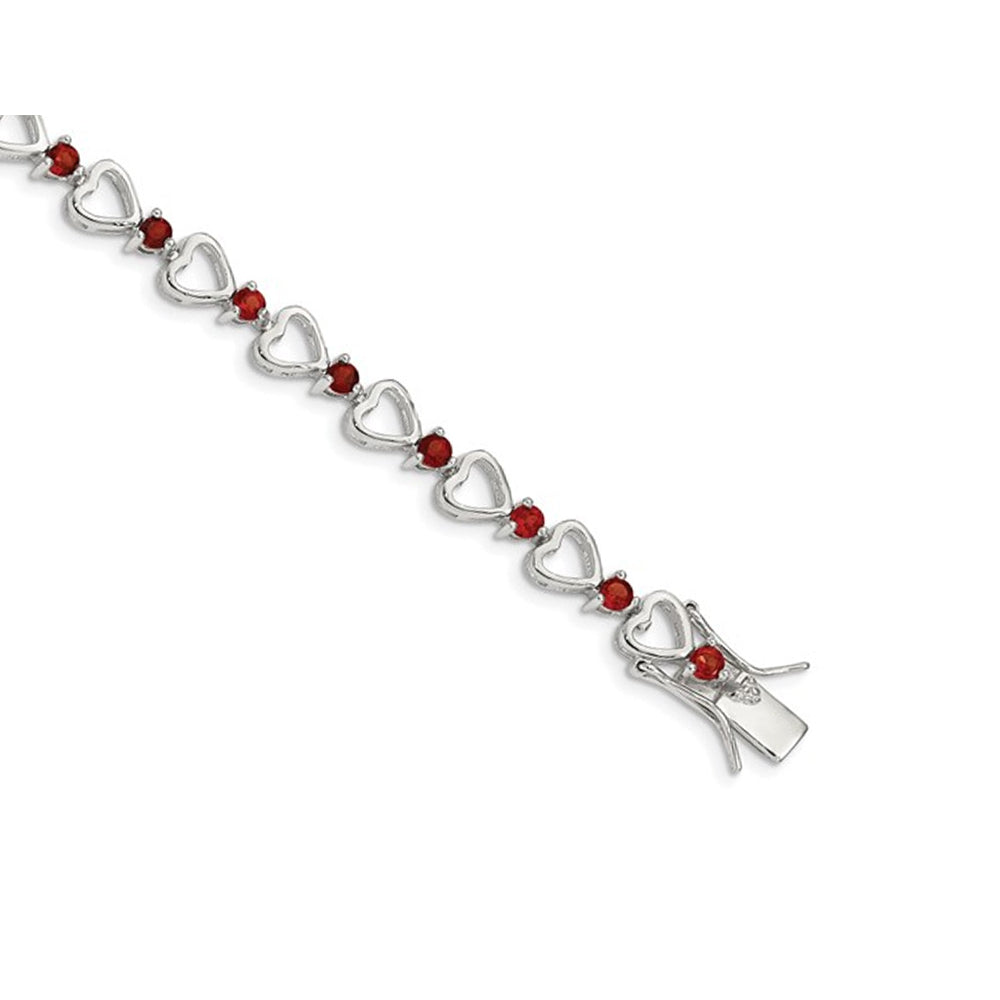 2.30 Carat (ctw) Garnet Heart Bracelet in Sterling Silver Image 3