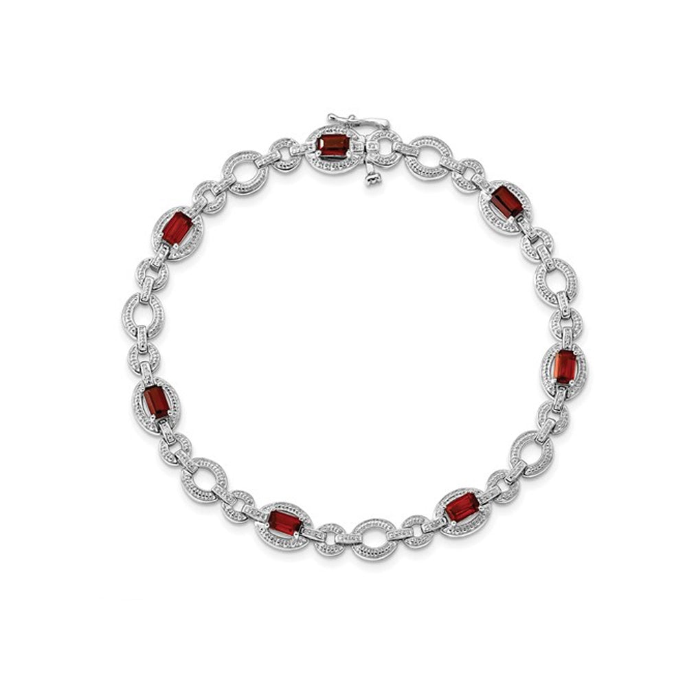 2.70 Carat (ctw) Garnet Oval Link Bracelet in Strerling Silver Image 3