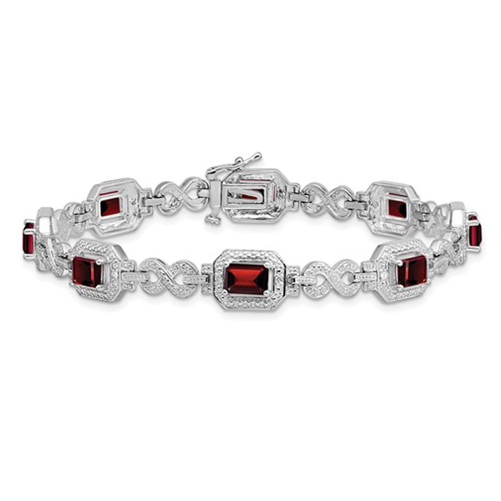 Sterling Silver Emerald-Cut Garnet Bracelet 4.80 Carats (ctw) with Diamonds Image 1