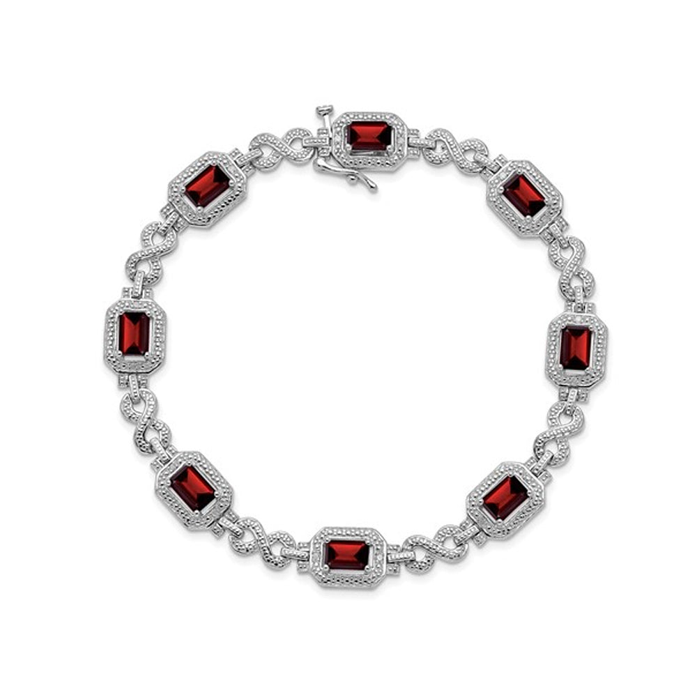 Sterling Silver Emerald-Cut Garnet Bracelet 4.80 Carats (ctw) with Diamonds Image 2