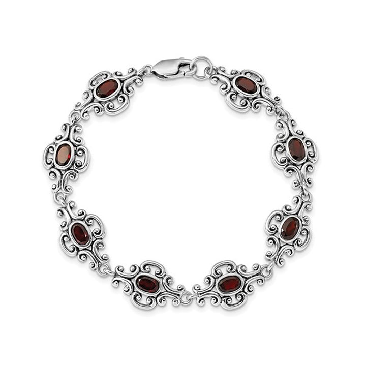 2/5 Carat (ctw) Garnet Antiqued Bracelet in Sterling Silver Image 1