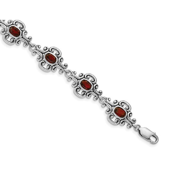 2/5 Carat (ctw) Garnet Antiqued Bracelet in Sterling Silver Image 4