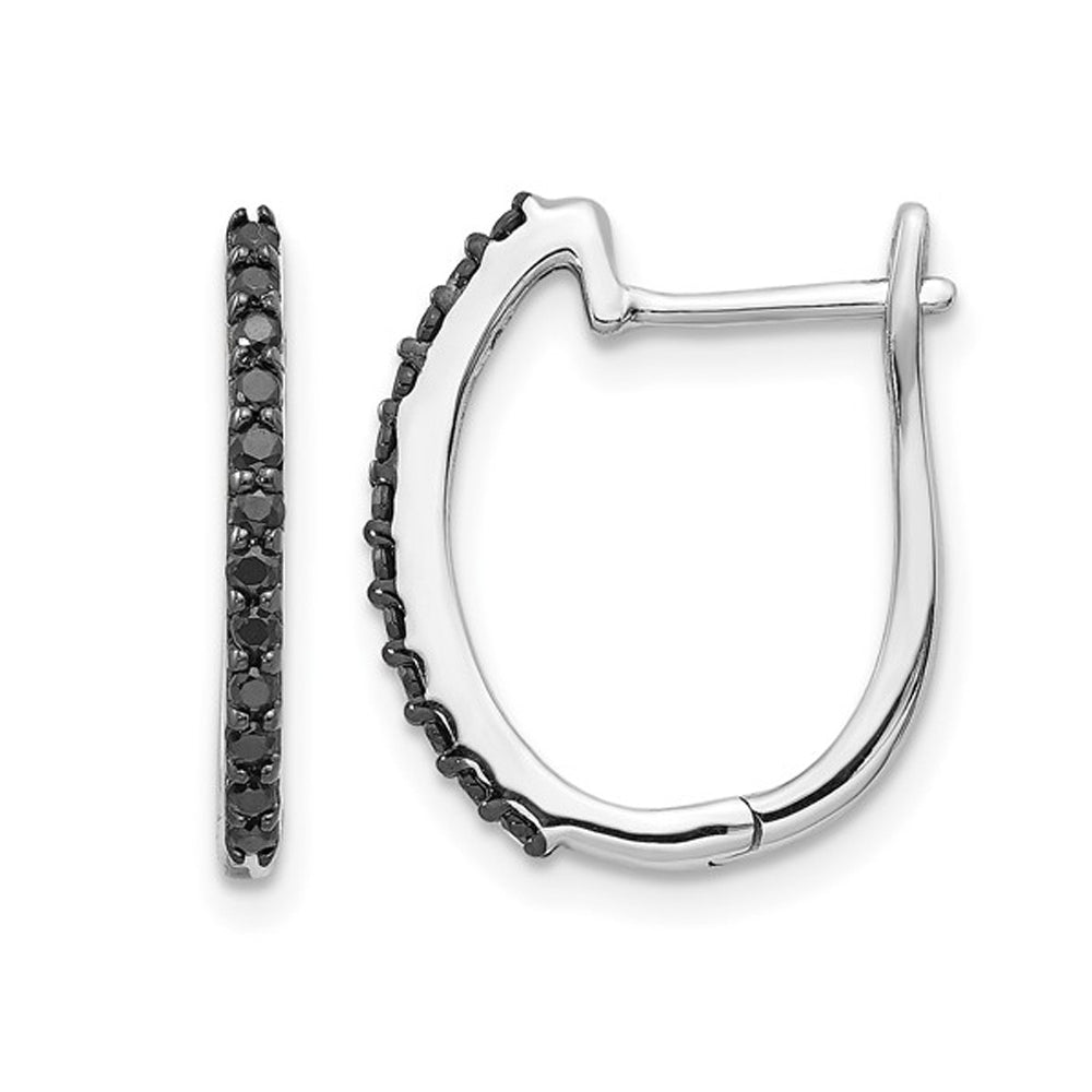 1/5 Carat (ctw) Black Diamond Hoop Earrings in 14K White Gold Image 1