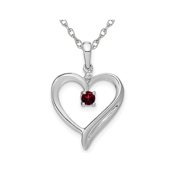 10K White Gold Heart Pendant Necklace with Garnet and Chain Image 1