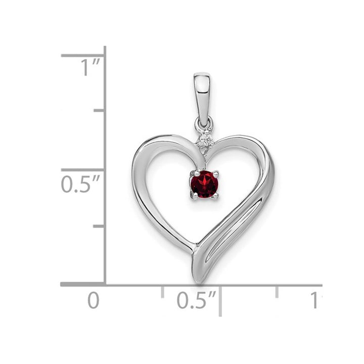 10K White Gold Heart Pendant Necklace with Garnet and Chain Image 2