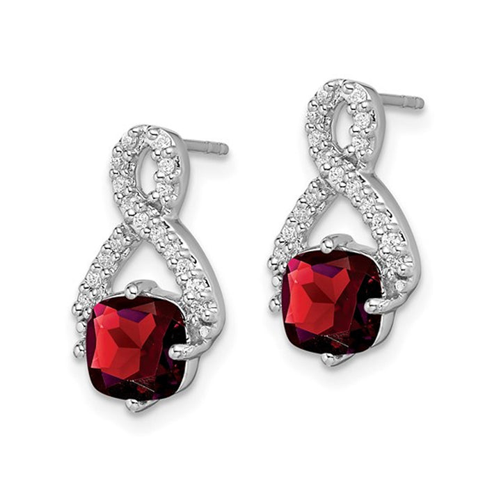 2.50 Carat (ctw) Garnet Infnity Earrings in 14K White Gold with Diamonds Image 2