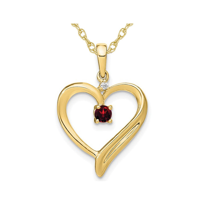 10K Yellow Gold Heart Pendant Necklace with Garnet and Chain Image 1