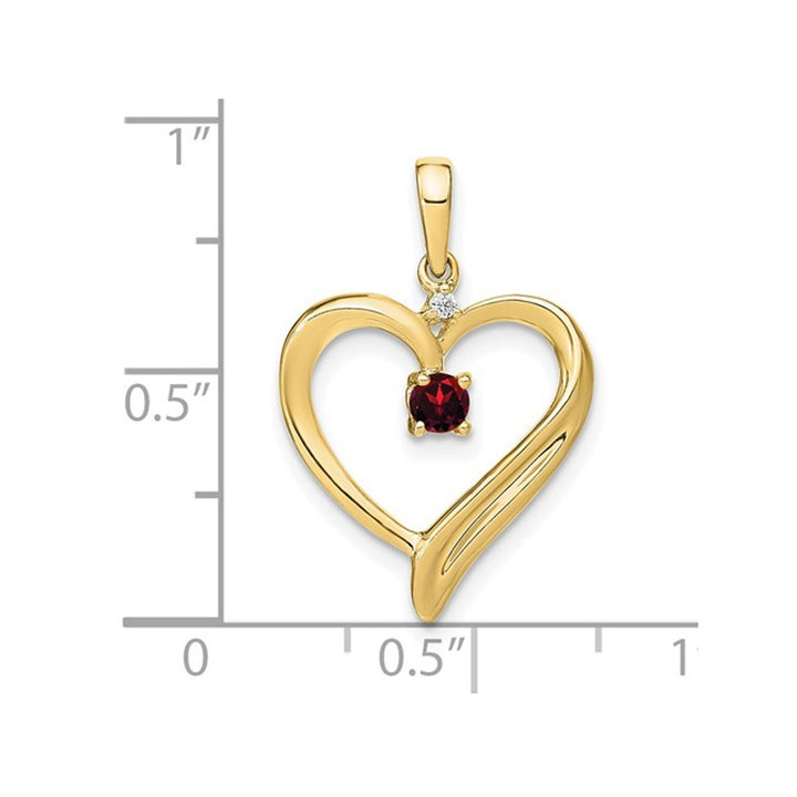 10K Yellow Gold Heart Pendant Necklace with Garnet and Chain Image 2