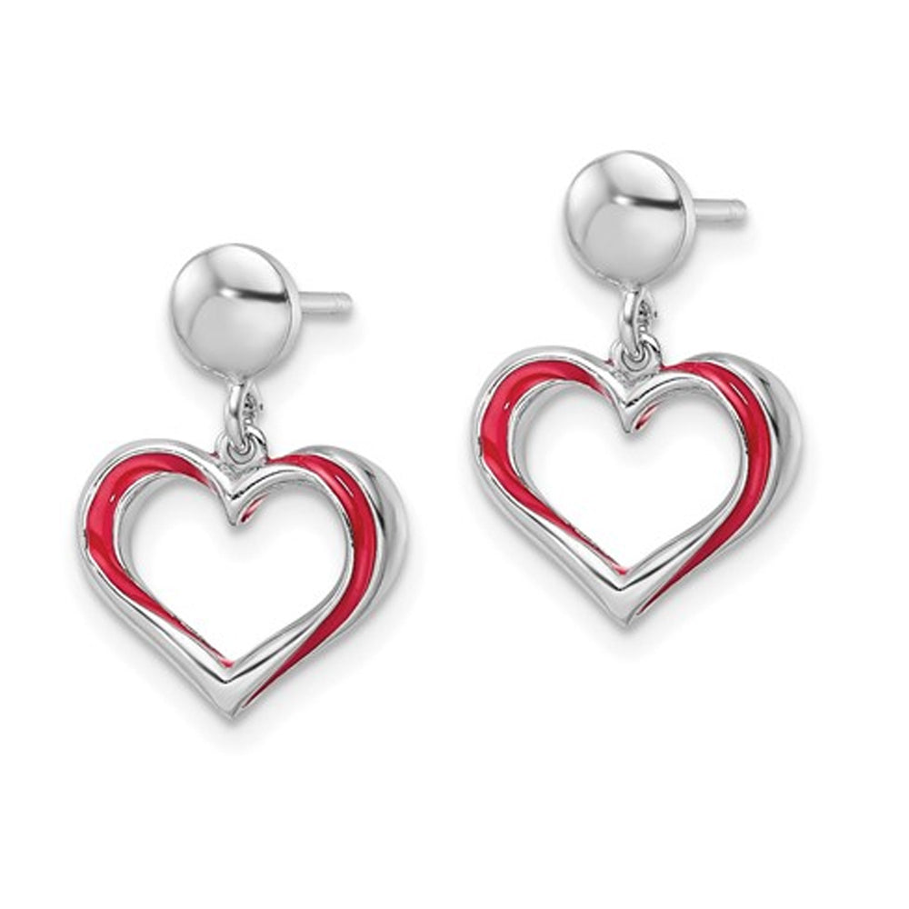 Sterling Silver Red Enamel Heart Dangle Post Earrings Image 3