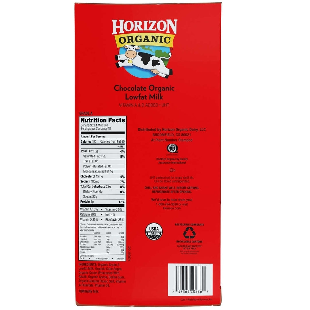 Horizon Organic Lowfat Milk, Chocolate, 8 Fluid Ounce (18 Count) Image 2