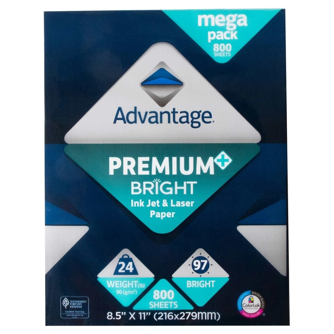 Advantage Bright Inkjet and Laser Paper 8.5"x11" Letter White 24lb 800 Sheet Image 1