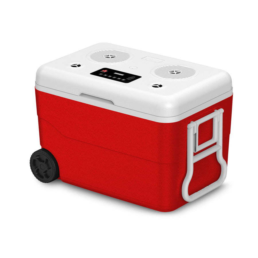 Technical Pro Rechargeable Red 55 Quarts Cooler with Waterproof Built-in Bluetooth Speaker and 12,000 maH Power Image 1