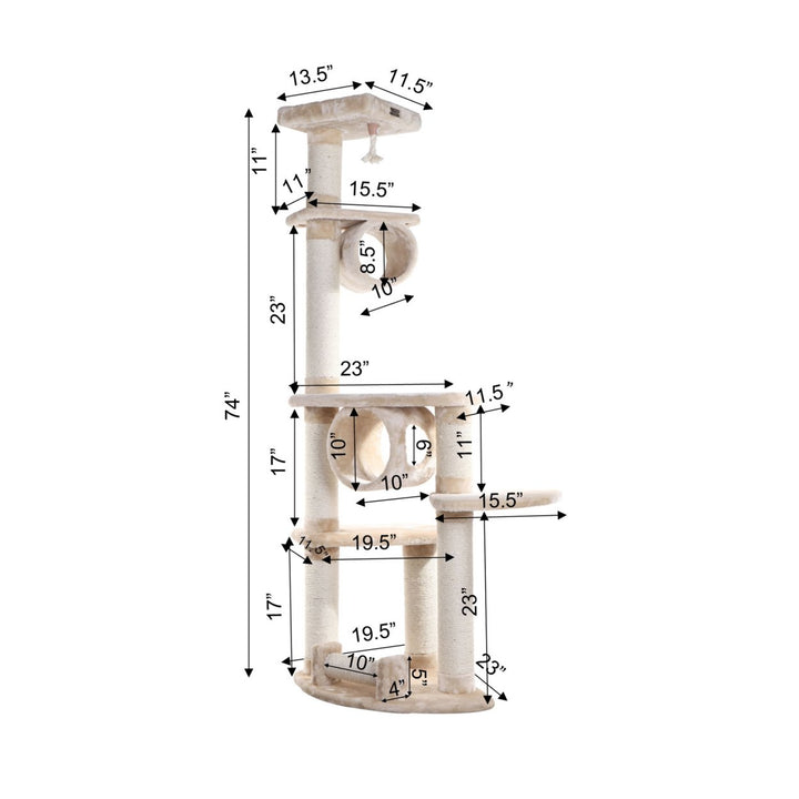 Armarkat Cat Tree A7463A Beige 74 Inch Real Wood Scratching Post Multi-Level Image 2