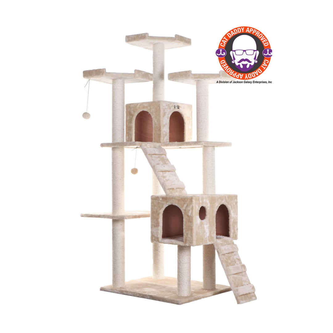 Armarkat A7401 Cat Tree 74 Inch Beige Real Wood with Playhouses and Scratching Posts Image 1