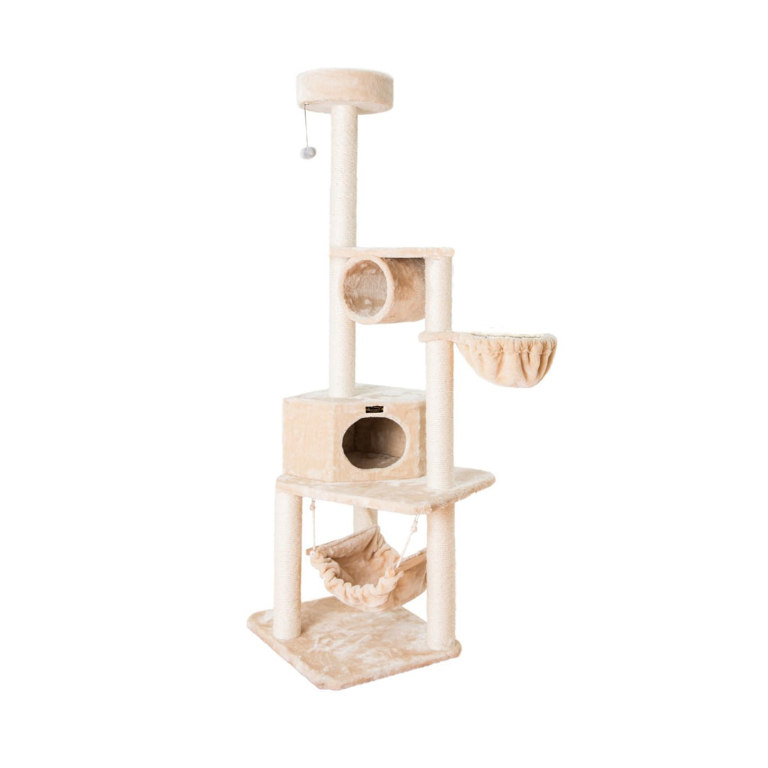 Armarkat A7204 Classic Cat Tree Beige Real Wood with Tunnel Basket Hammock Perch Image 2