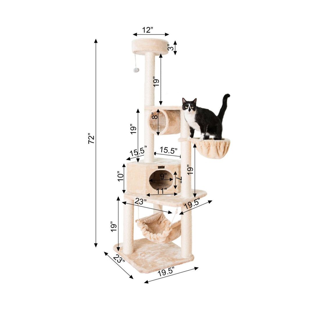 Armarkat A7204 Classic Cat Tree Beige Real Wood with Tunnel Basket Hammock Perch Image 3