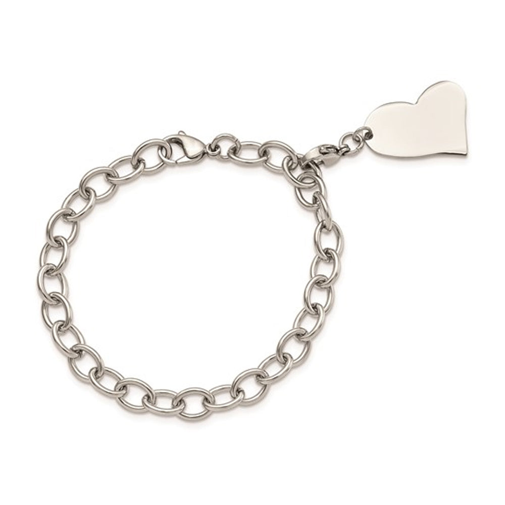 Stainless Steel Heart Charm Link Bracelet 8 Inches Image 4