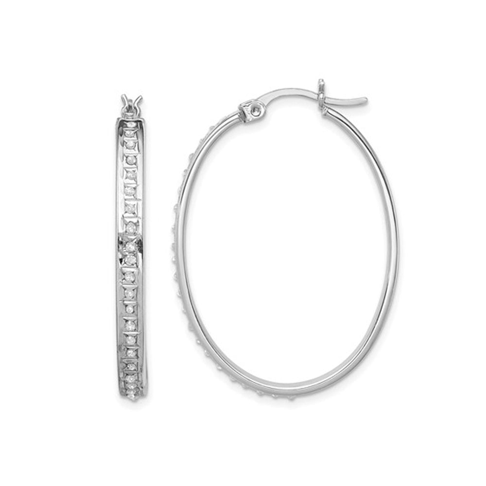 Oval Hoop Earrings in Sterling Silver with Diamonds Accents (1 1/2 Inch) Image 1