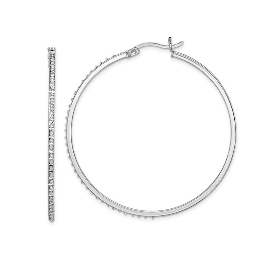 Sterling Silver Diamond Accent Round Hinged Hoop Earrings (1 3/4 Inch) Image 1