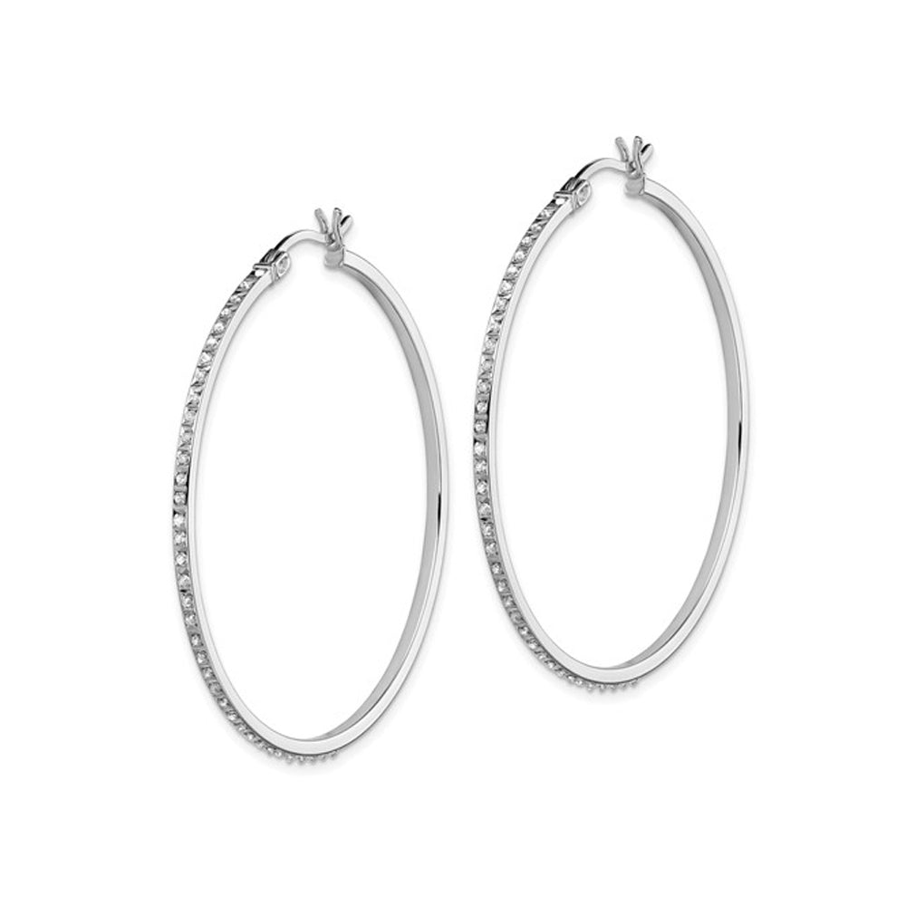 Sterling Silver Diamond Accent Round Hinged Hoop Earrings (1 3/4 Inch) Image 2