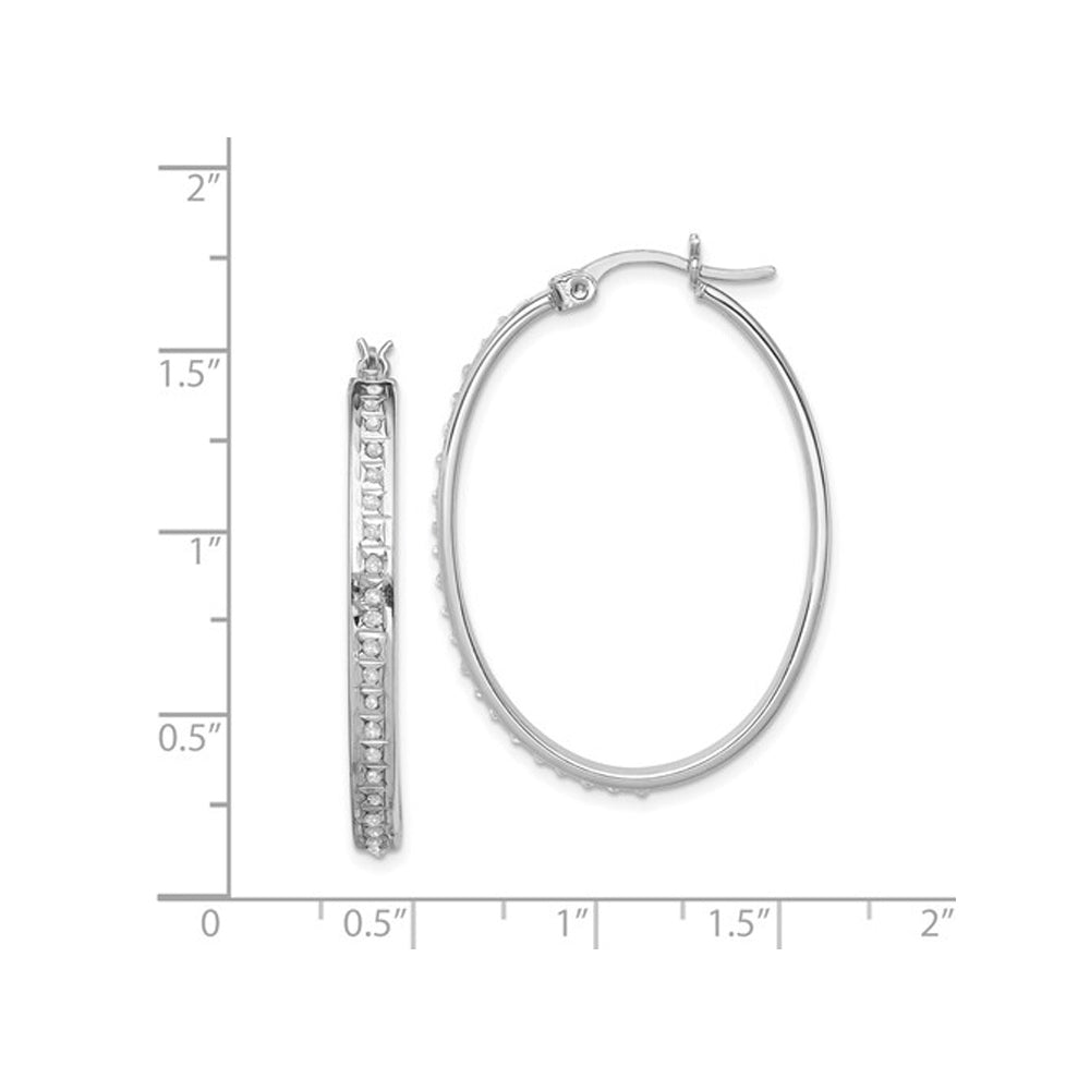 Oval Hoop Earrings in Sterling Silver with Diamonds Accents (1 1/2 Inch) Image 4