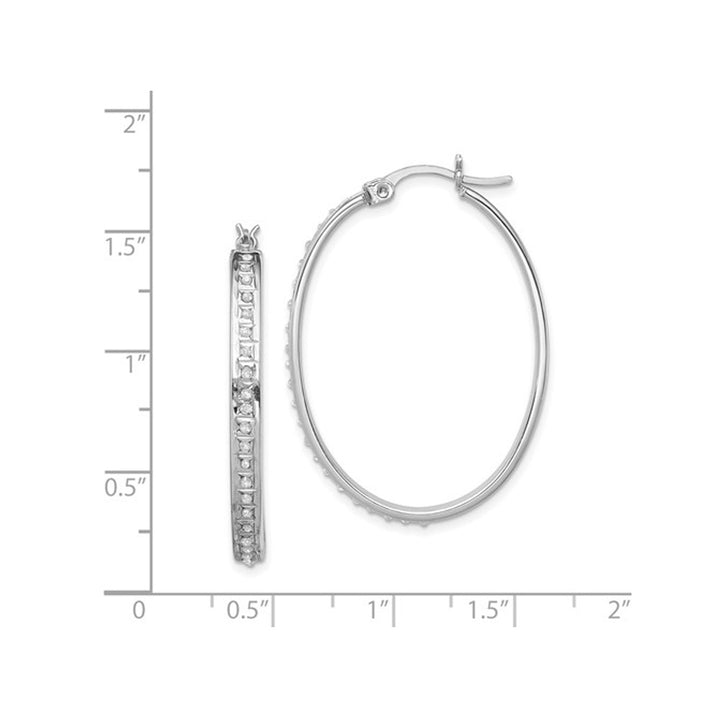 Oval Hoop Earrings in Sterling Silver with Diamonds Accents (1 1/2 Inch) Image 4