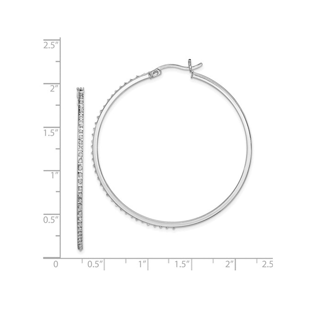 Sterling Silver Diamond Accent Round Hinged Hoop Earrings (1 3/4 Inch) Image 3