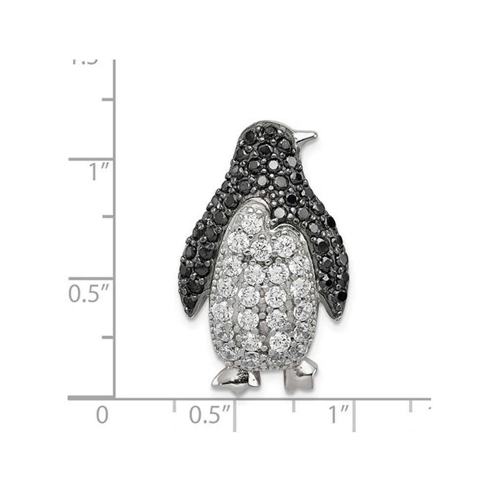 Sterling Silver Penguin Charm Pendant Necklace with Black and White Synthetic Cubic Zirconia (CZ) Image 2